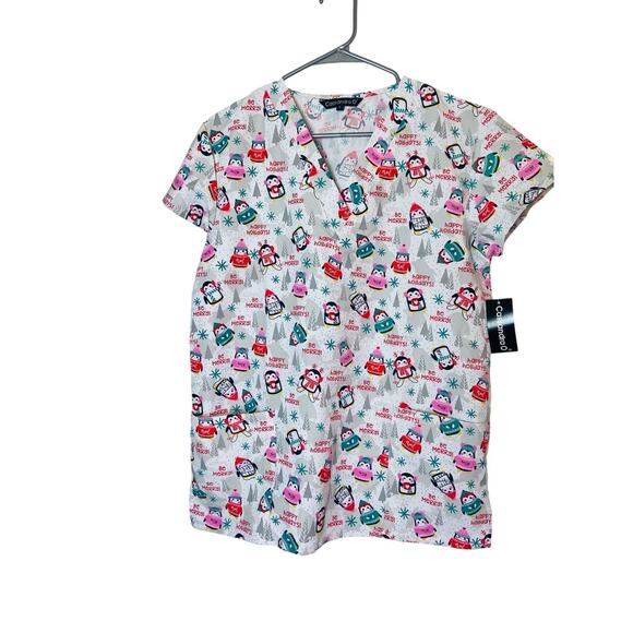 4203 Womens Scrub Tops V Neck Holiday Multicolor lot of 5 Small Santa Snowman - Picture 14 of 15